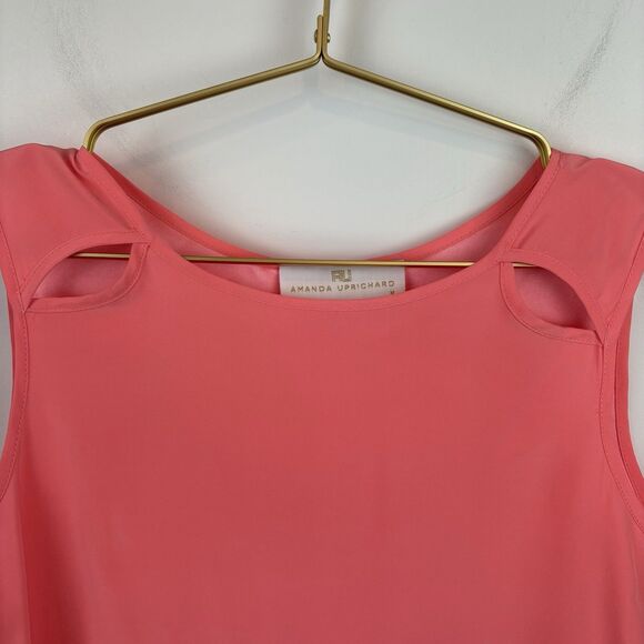 Amanda Uprichard Size M Coral Pink Sheath Tank Top 100% Silk - Picture 5 of 6